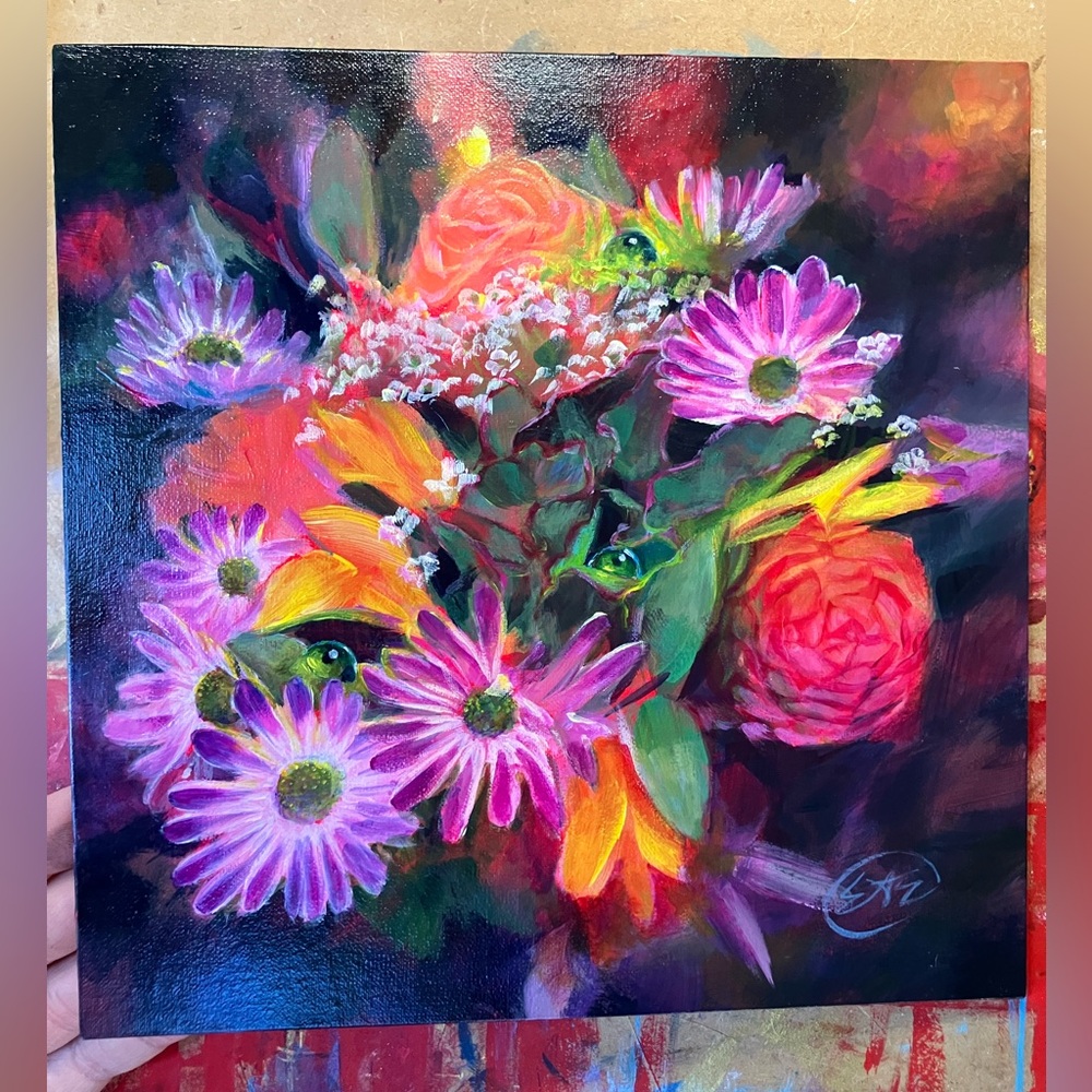 Original Floral Bouquet Painting realism art Flower surrealism ladybug artettina